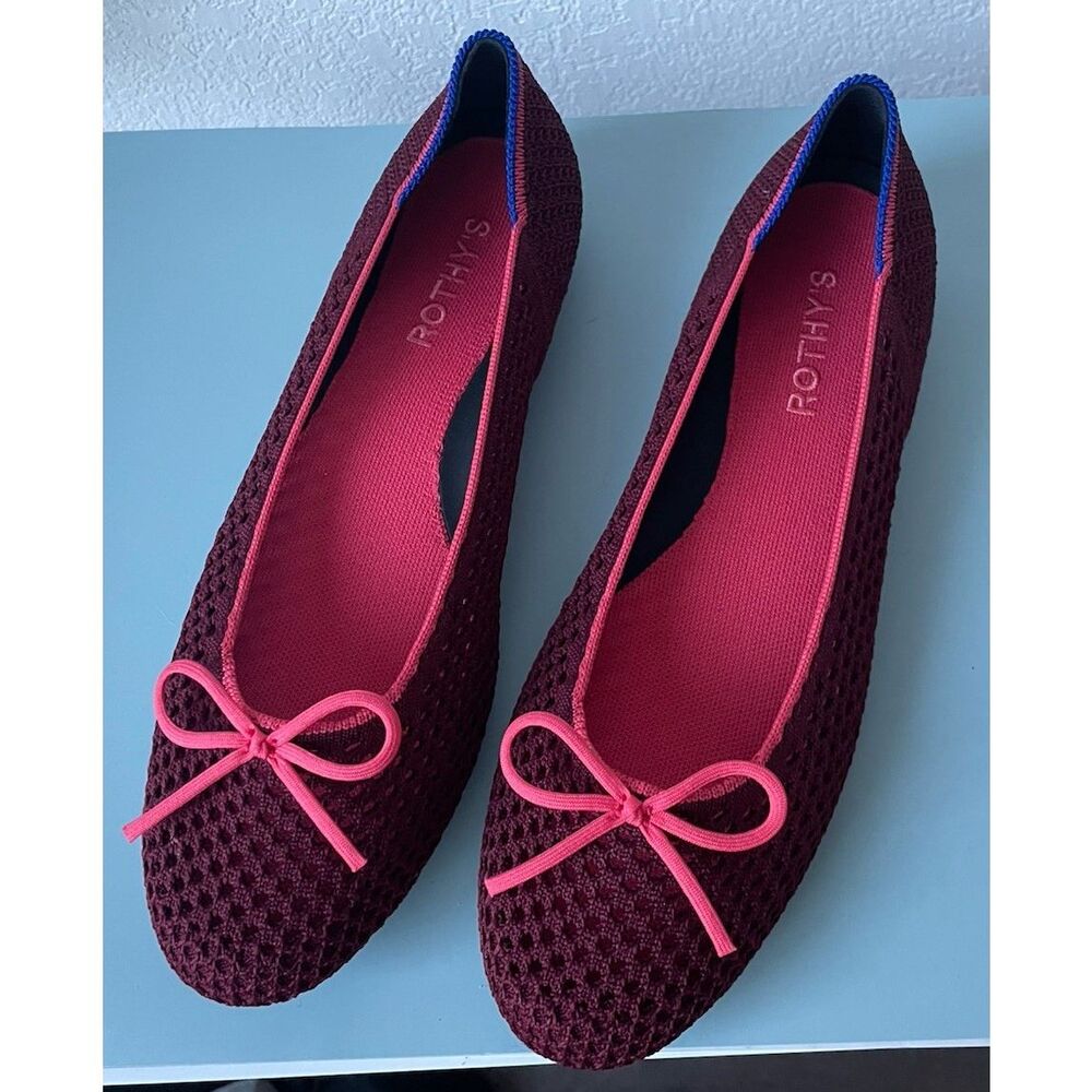 New Rothy's Women The Ballet Flat Bow in Berry Mesh Size 9 - Picture 4 of 5